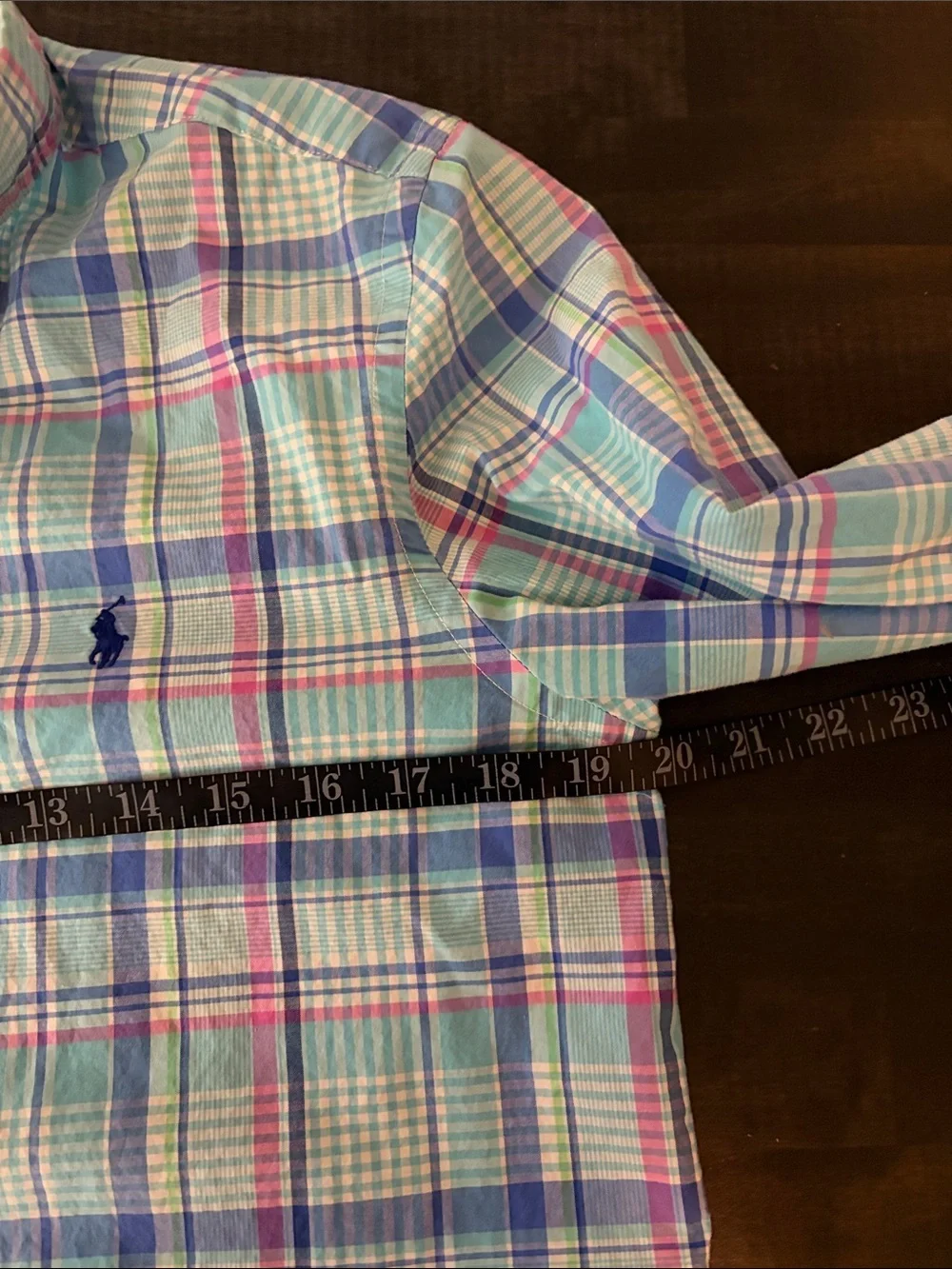 Ralph Lauren Blue Pastel Plaid Natural Stretch Button Down Shirt Size XL (18/20)